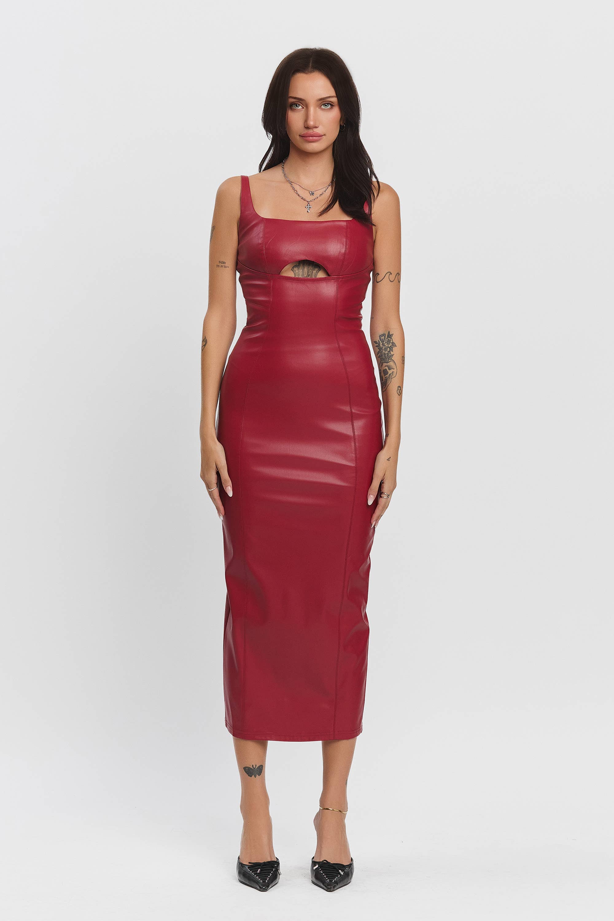 Alara Vegan Leather Cut-Out Maxi Dress – Onya