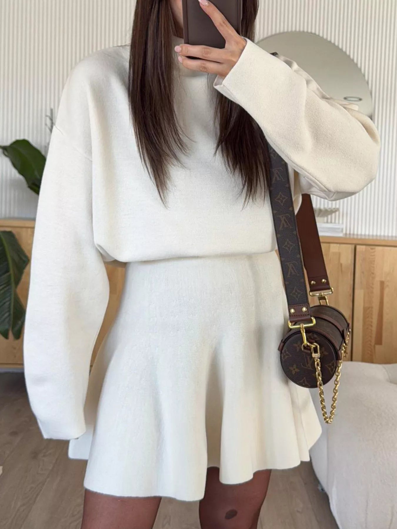 Round Neck Long Sleeve Mini Sweater Dress Onya Round Neck Long Sleeve Mini Sweater Dress Onya
