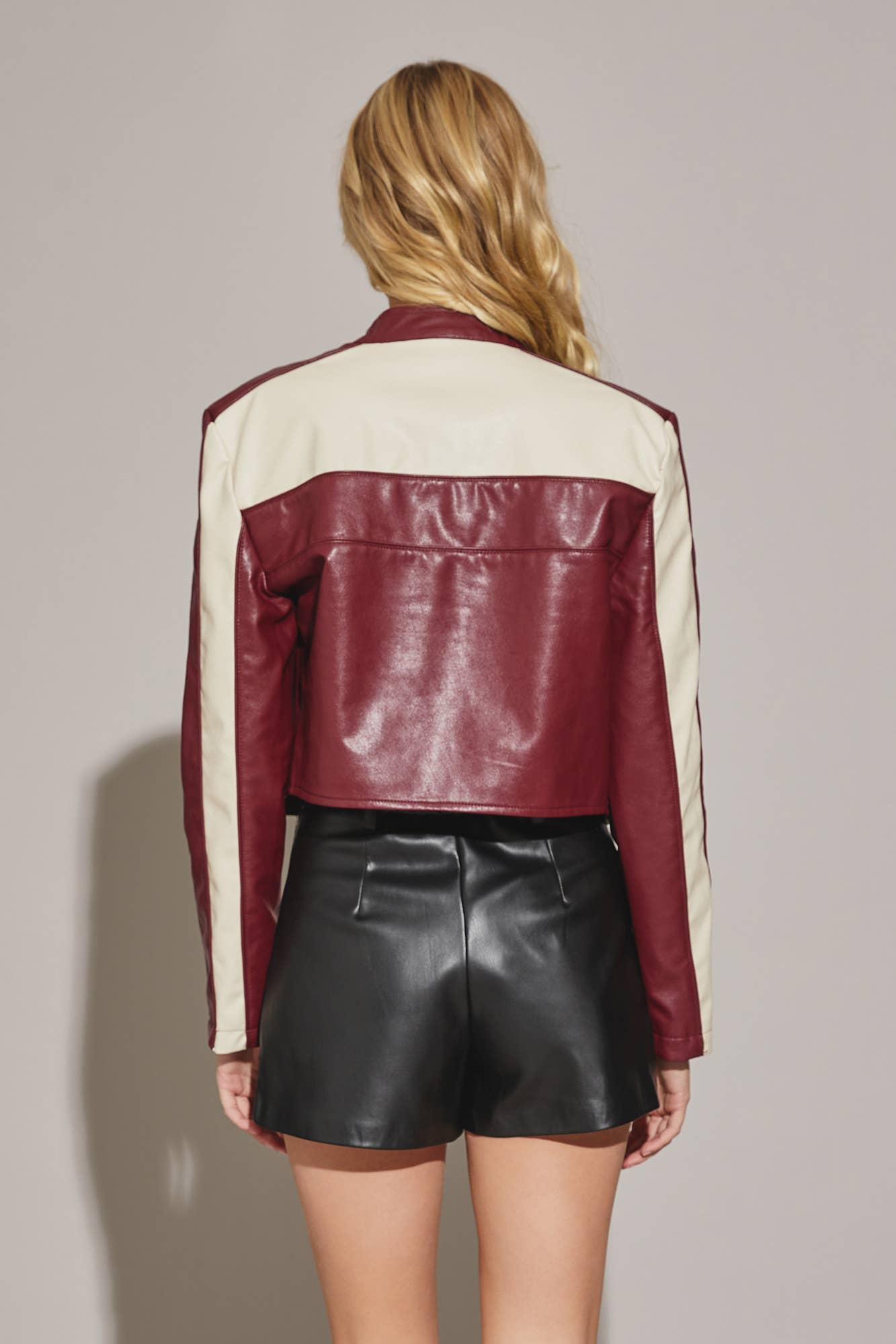 Poppy Color Block Cropped Biker Jacket