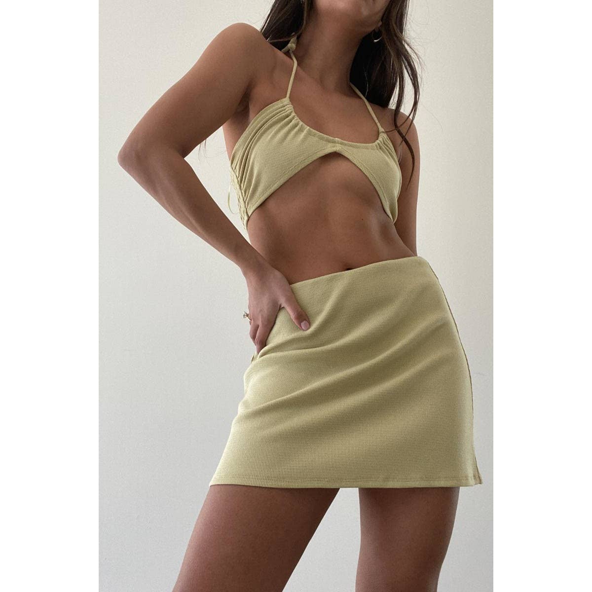 Waffle Knit Halter Neck Set