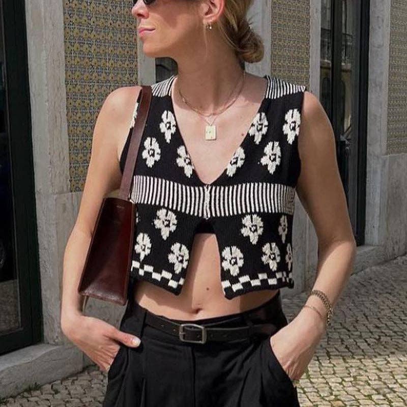 Floral Print Sleeveless Sweater Vest