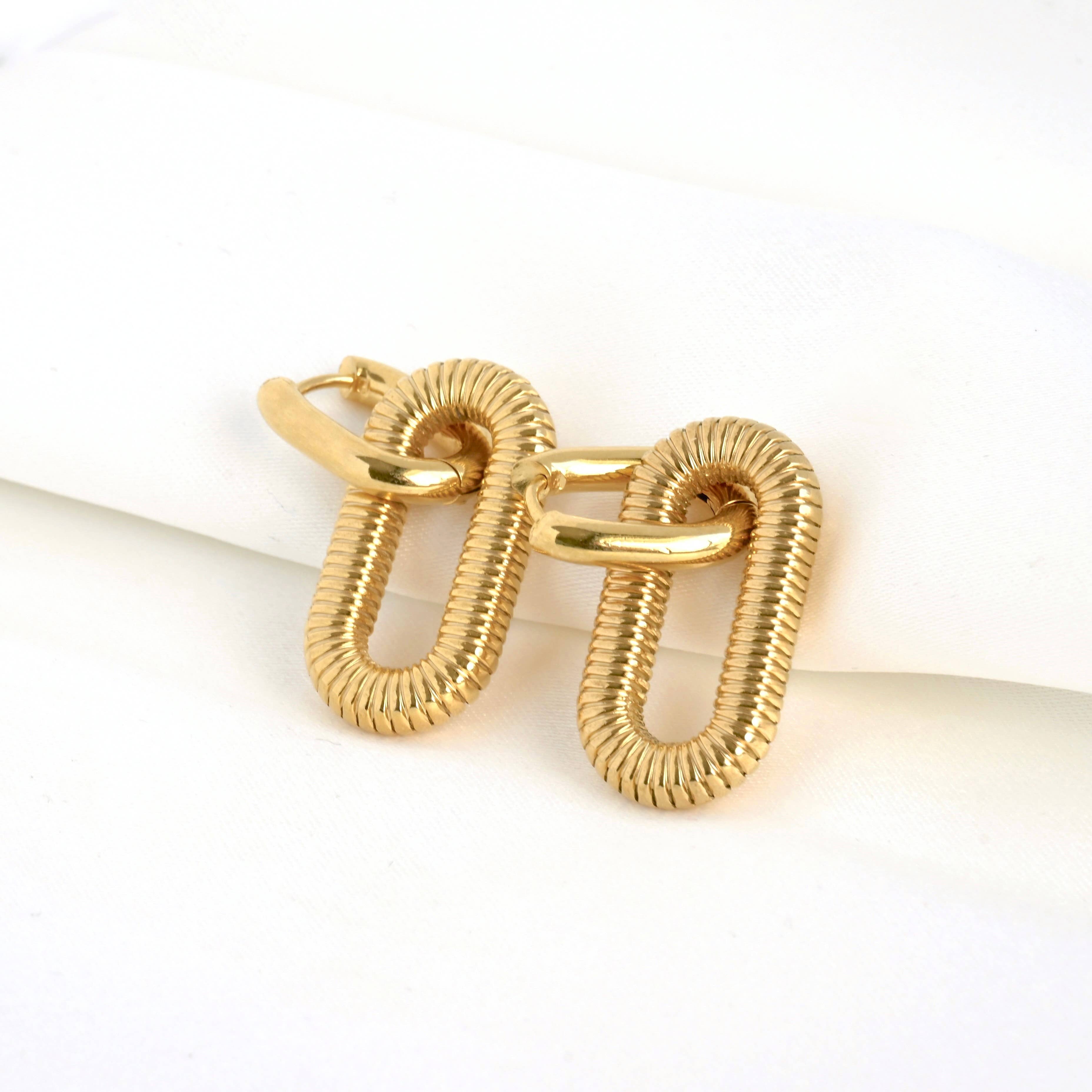 18k Gold Double Hoops - Waterproof Double Link Hoop Earrings