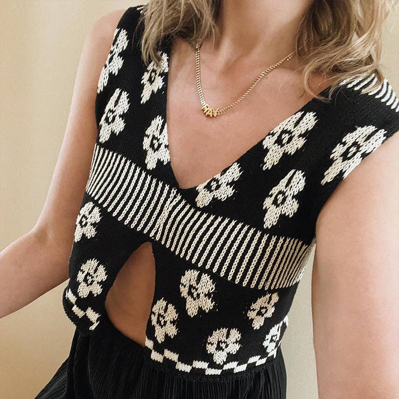 Floral Print Sleeveless Sweater Vest