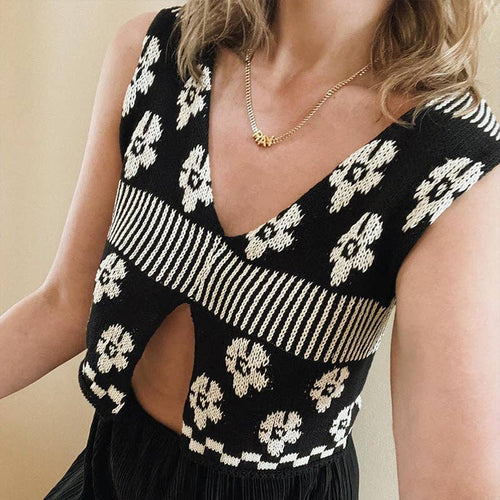 Floral Print Sleeveless Sweater Vest