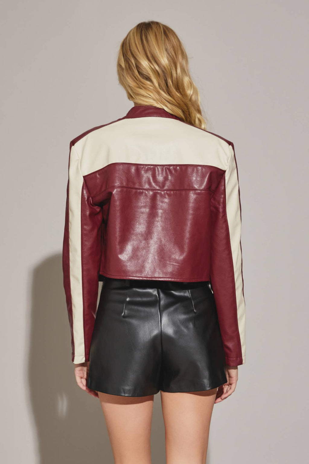Poppy Color Block Cropped Biker Jacket