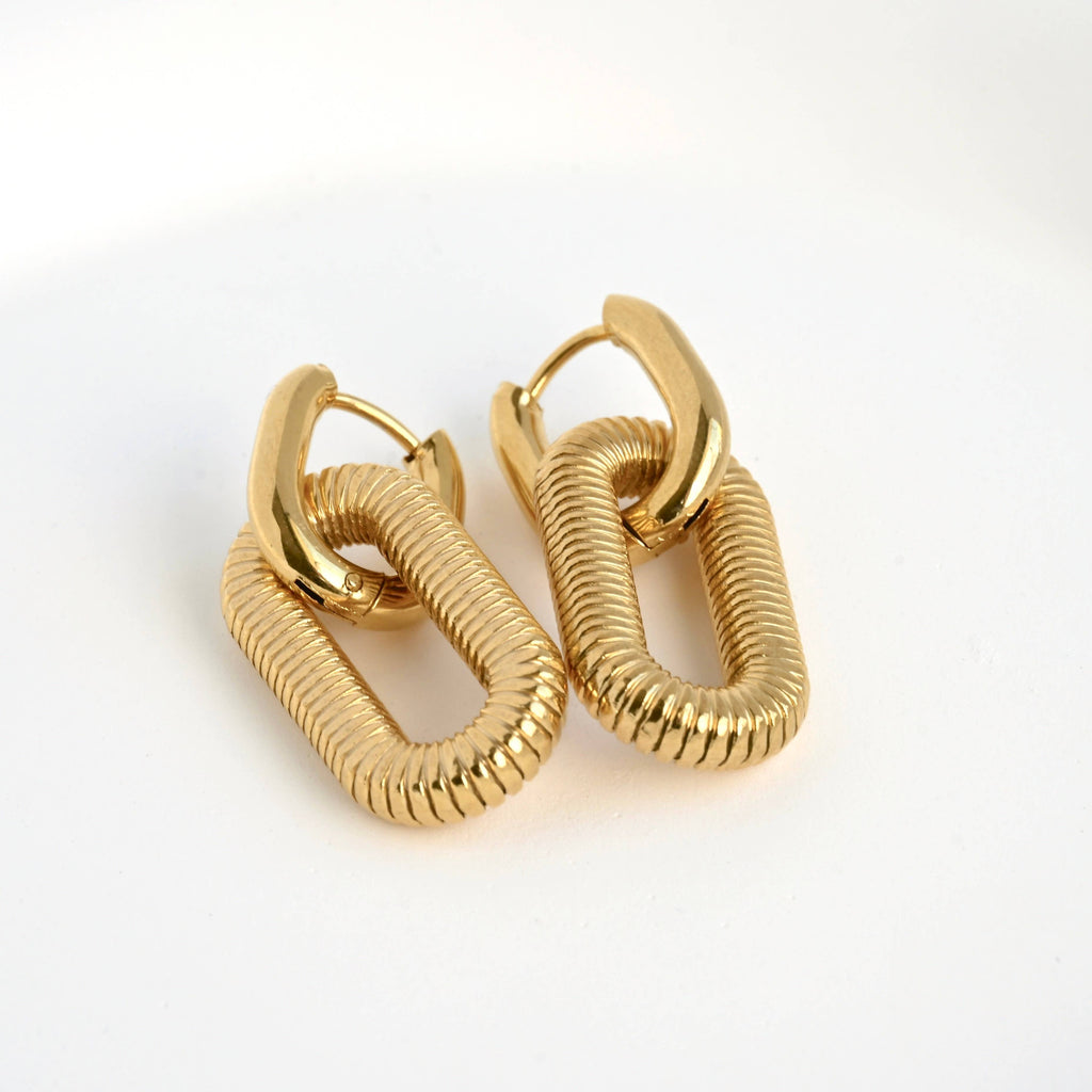 18k Gold Double Hoops - Waterproof Double Link Hoop Earrings