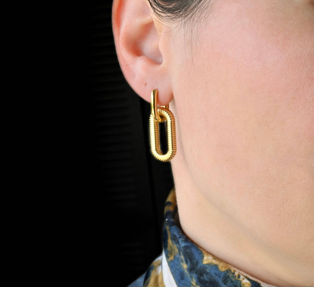 18k Gold Double Hoops - Waterproof Double Link Hoop Earrings